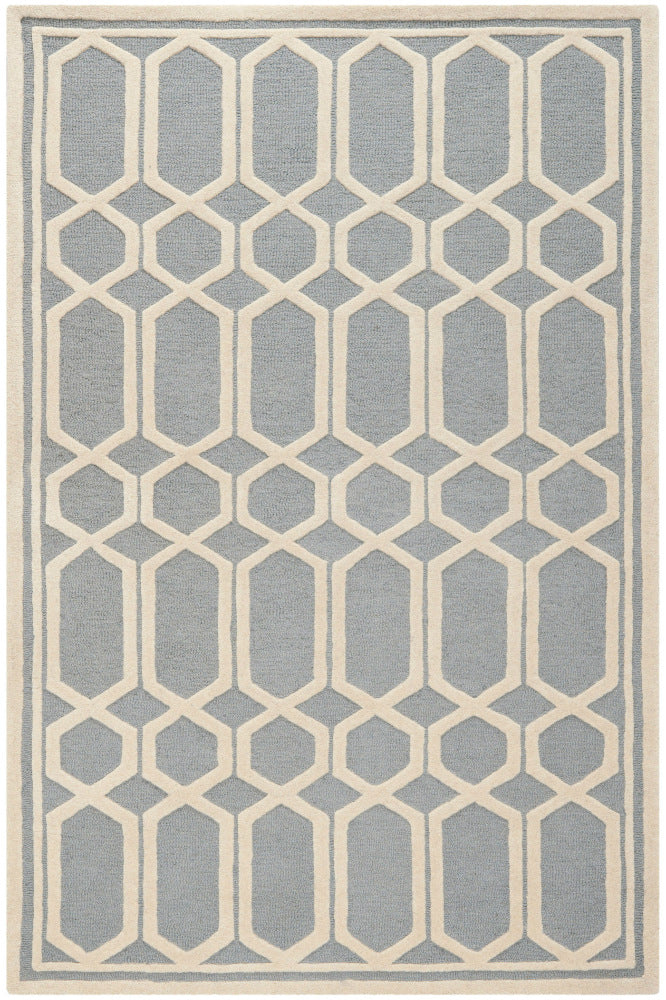 GREY AND IVORY TRELLIS HAND TUFTED CARPET