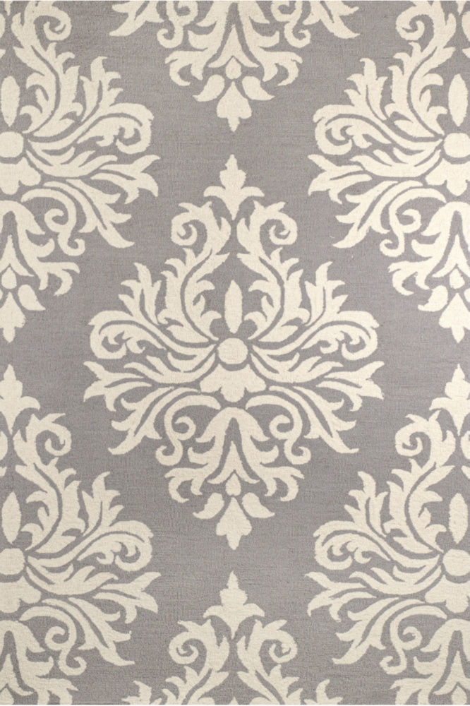 GREY AND IVORY DAMASK HAND TUFTED CARPET