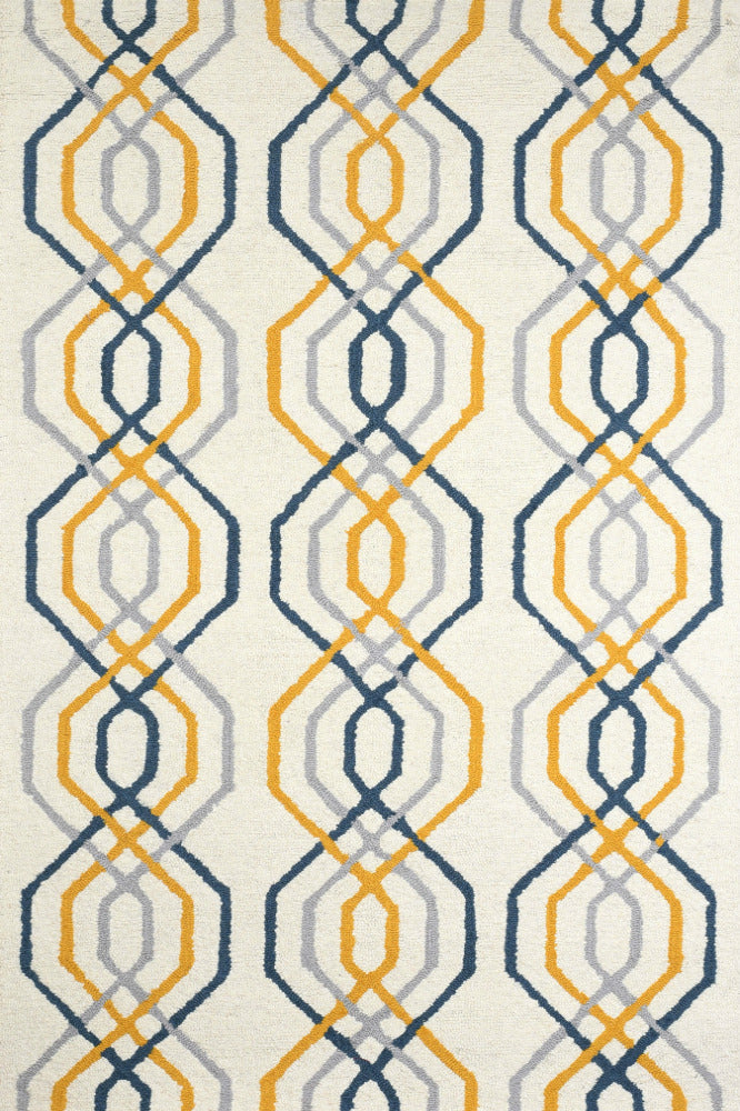 IVORY AND MULTICOLOR TRELLIS HAND TUFTED CARPET