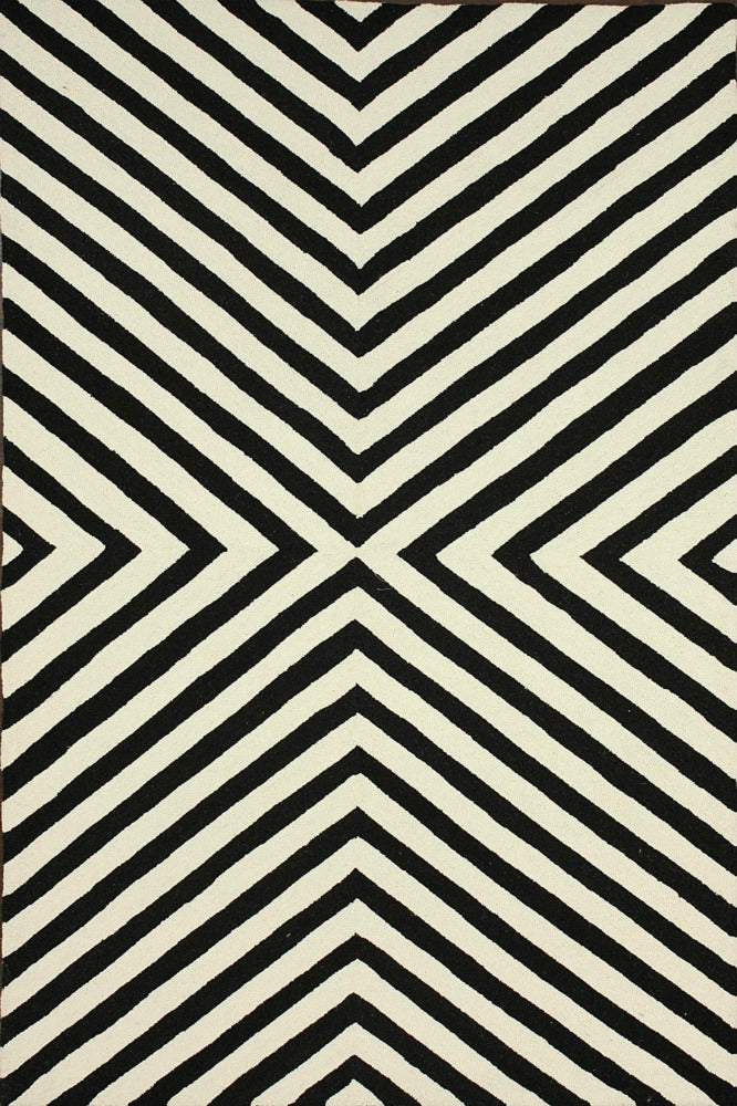 BLACK AND IVORY GEOMETRIC HAND TUFTED CARPET