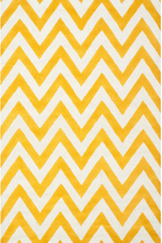 YELLOW AND IVORY CHEVRON HAND TUFTED CARPET