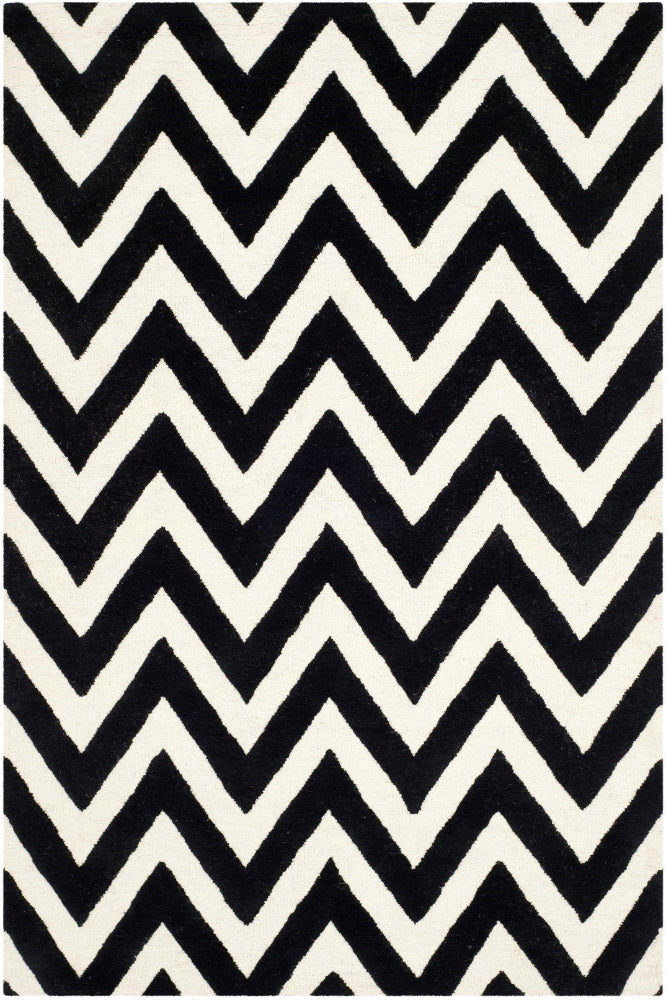 BLACK AND WHITE CHEVRON HAND TUFTED CARPET
