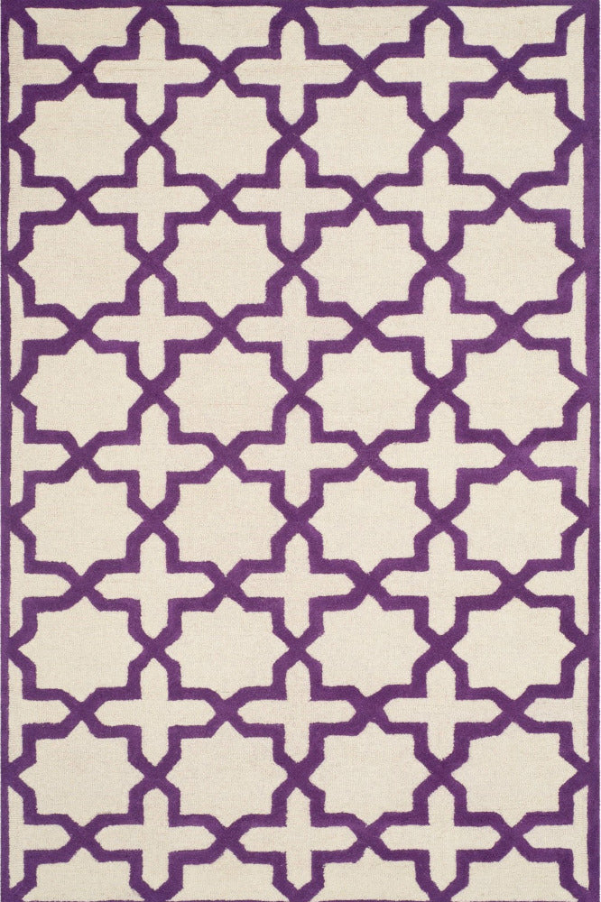 PURPLE AND IVORY GEOMETRIC HAND TUFTED CARPET
