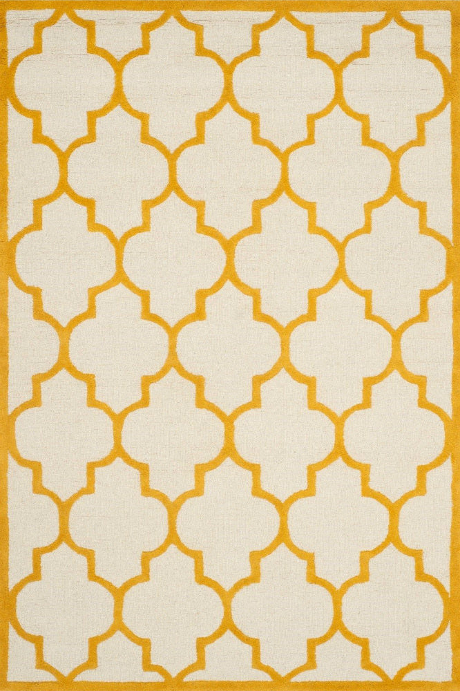 YELLOW AND IVORY MOROCCAN HAND TUFTED CARPET