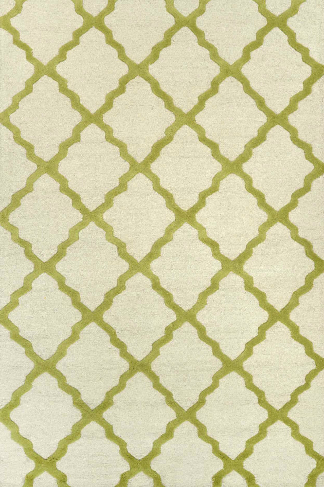 GREEN AND IVORY MOROCCAN HAND TUFTED CARPET