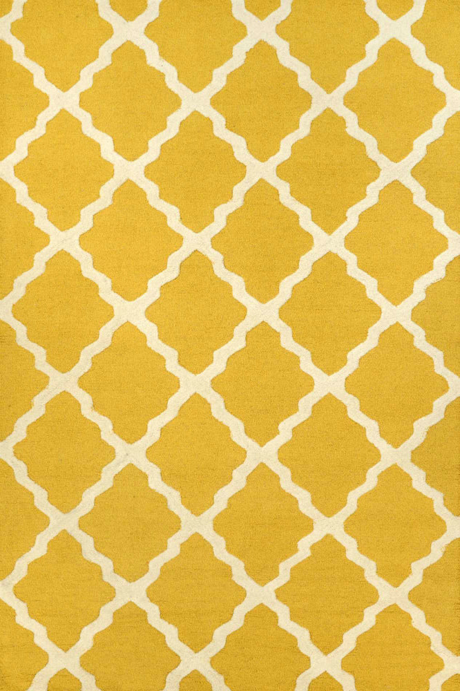 YELLOW AND IVORY MOROCCAN HAND TUFTED CARPET