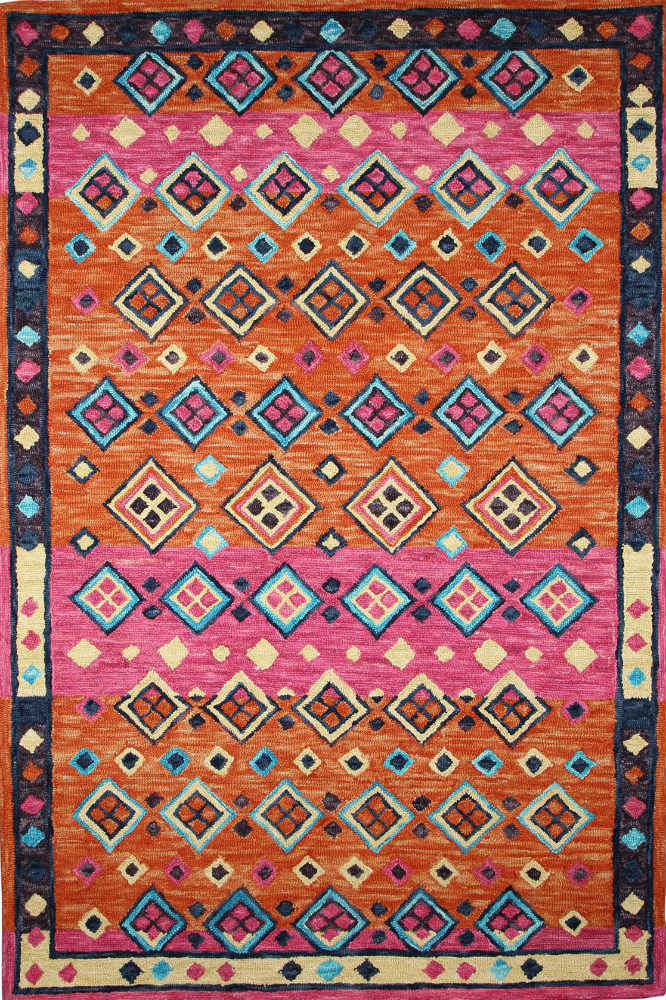 PINK AND ORANGE TRIBAL HAND TUFTED RUG