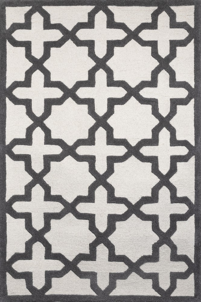 DARK GREY AND IVORY GEOMETRIC HAND TUFTED CARPET