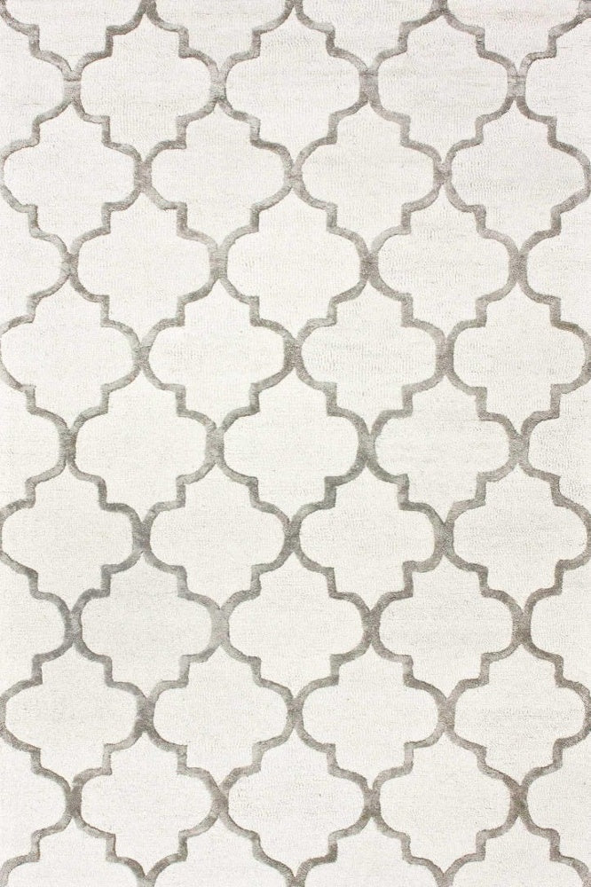IVORY AND SILVER MOROCCAN HAND TUFTED CARPET