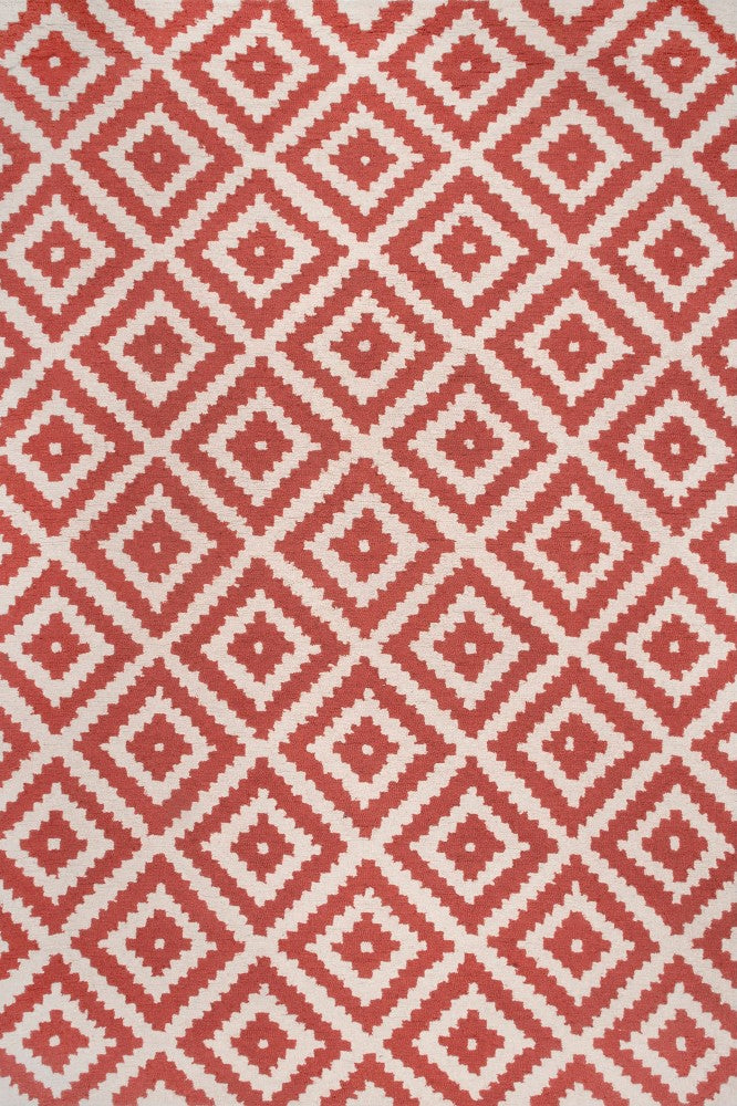 RED AND WHITE PIXEL GEOMETRIC HAND TUFTED CARPET