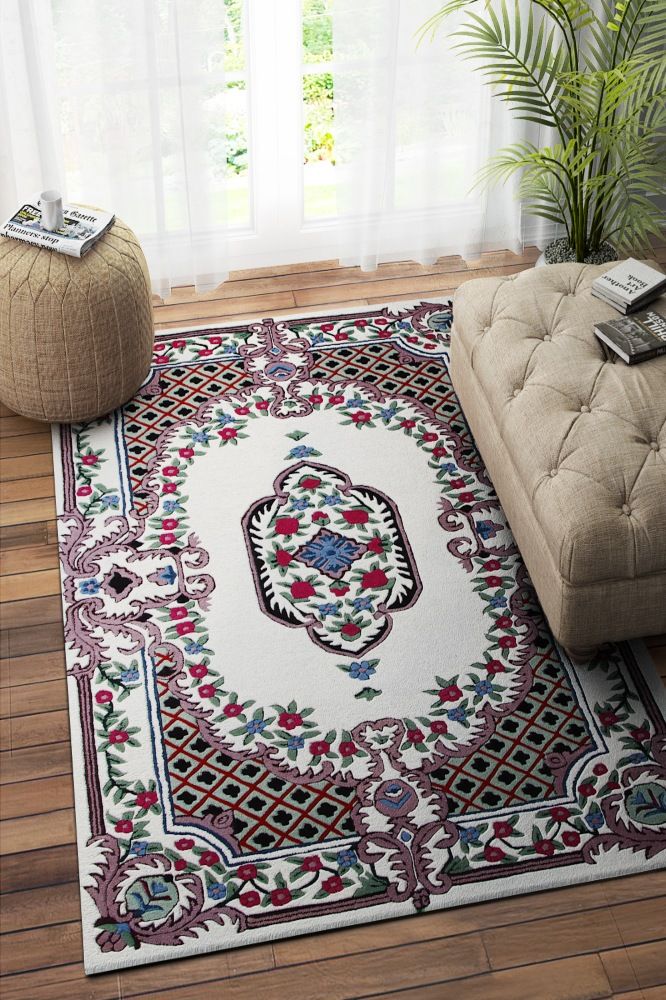 IVORY MULTICOLOR MEDALLION HAND TUFTED CARPET