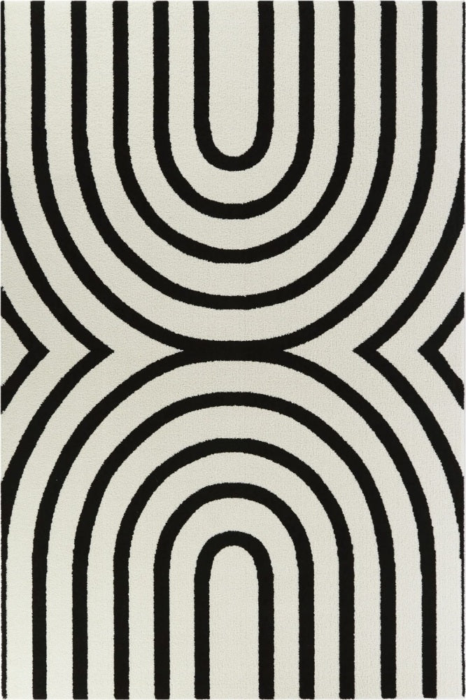 IVORY AND BLACK GEOMETRIC HAND TUFTED CARPET