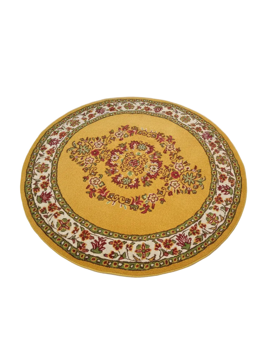 YELLOW FLORAL BESPOKE ROUND HAND TUFTED RUG