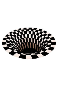 BLACK AND WHITE VORTEX  ROUND HAND TUFTED RUG