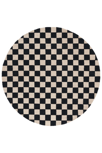 BLACK AND WHITE GEOMETRIC HAND TUFTED ROUND RUG