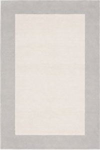 A rectangular area rug with a wide light gray border and a contrasting cream-colored center panel, shown flat against a white background.