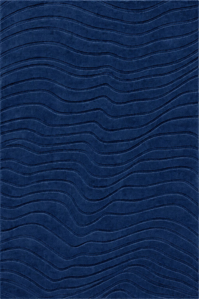 NAVY BLUE WAVES EMBOSSED HAND TUFTED RUG