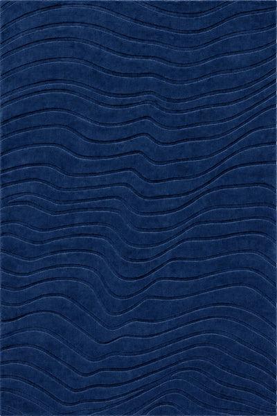 NAVY BLUE WAVES EMBOSSED HAND TUFTED RUG
