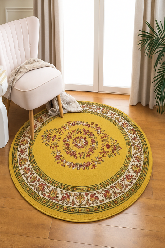 YELLOW FLORAL BESPOKE ROUND HAND TUFTED RUG