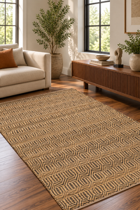 BLACK AND BEIGE DIAMOND JUTE RUG
