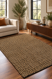 BLACK AND BEIGE CHEVRON JUTE RUG
