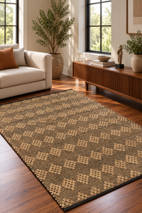 BLACK AND BEIGE DIAMOND JUTE RUG