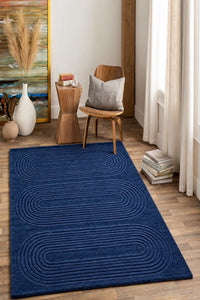 NAVY BLUE ARCHES EMBOSSED HAND TUFTED RUG