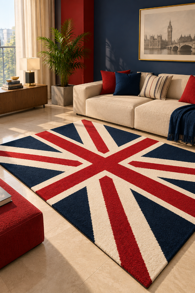 RED UNION JACK HAND TUFTED CARPET