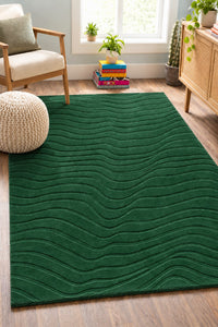 GREEN WAVES EMBOSSED HAND TUFTED RUG