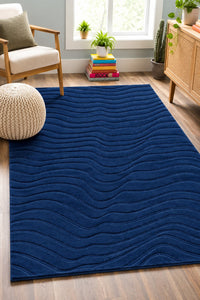 NAVY BLUE WAVES EMBOSSED HAND TUFTED RUG