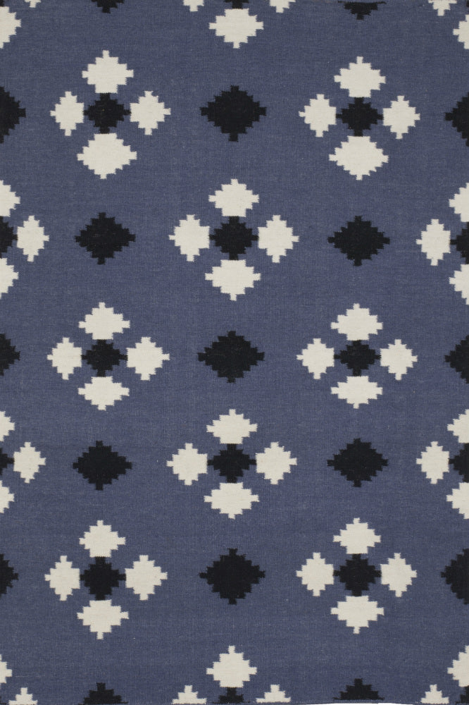 BLUE AZTEC HAND WOVEN KILIM DHURRIE
