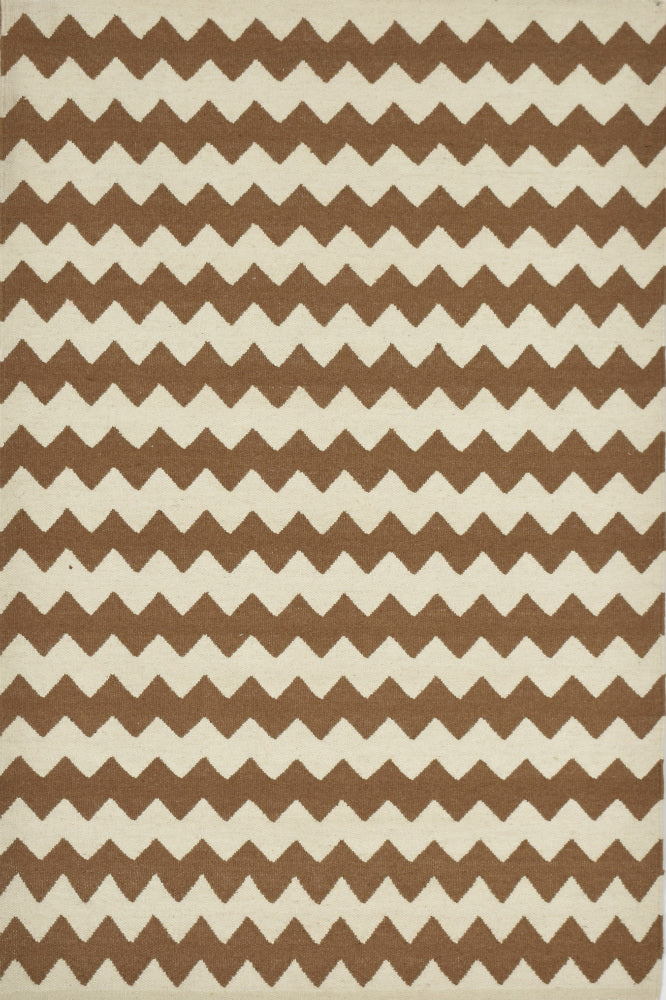 BROWN IVORY CHEVRON HAND WOVEN DHURRIE
