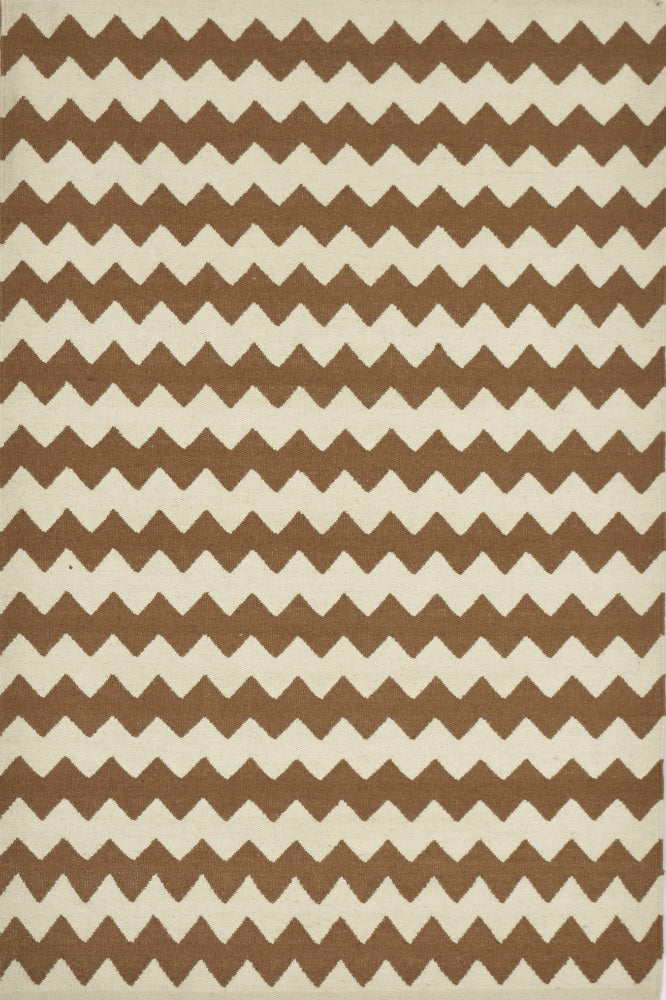BROWN IVORY CHEVRON HAND WOVEN DHURRIE