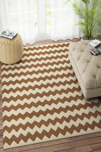 BROWN IVORY CHEVRON HAND WOVEN DHURRIE by Imperial Knots - Image 2