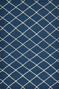 BLUE AND IVORY GEOMETRIC HAND WOVEN DHURRIE by Imperial Knots - Image 1