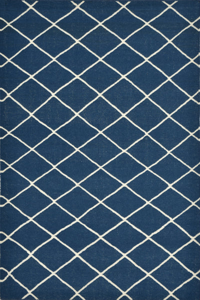 BLUE AND IVORY GEOMETRIC HAND WOVEN DHURRIE