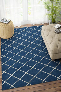 BLUE AND IVORY GEOMETRIC HAND WOVEN DHURRIE by Imperial Knots - Image 2