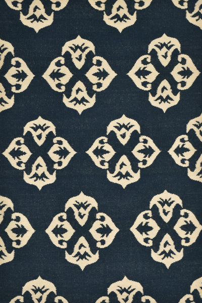 BLUE IVORY FLORAL HAND WOVEN DHURRIE