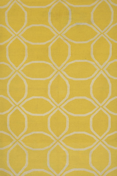 YELLOW IVORY GEOMETRIC HAND WOVEN DHURRIE