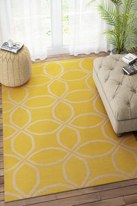 YELLOW IVORY GEOMETRIC HAND WOVEN DHURRIE by Imperial Knots - Image 2