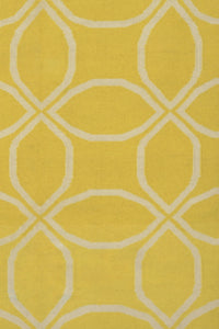 YELLOW IVORY GEOMETRIC HAND WOVEN DHURRIE by Imperial Knots - Image 3