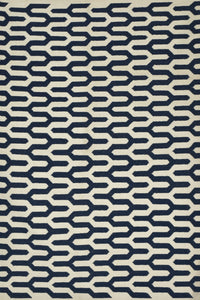 BLUE IVORY GEOMETRIC HAND WOVEN DHURRIE by Imperial Knots - Image 1