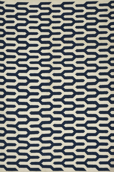 BLUE IVORY GEOMETRIC HAND WOVEN DHURRIE
