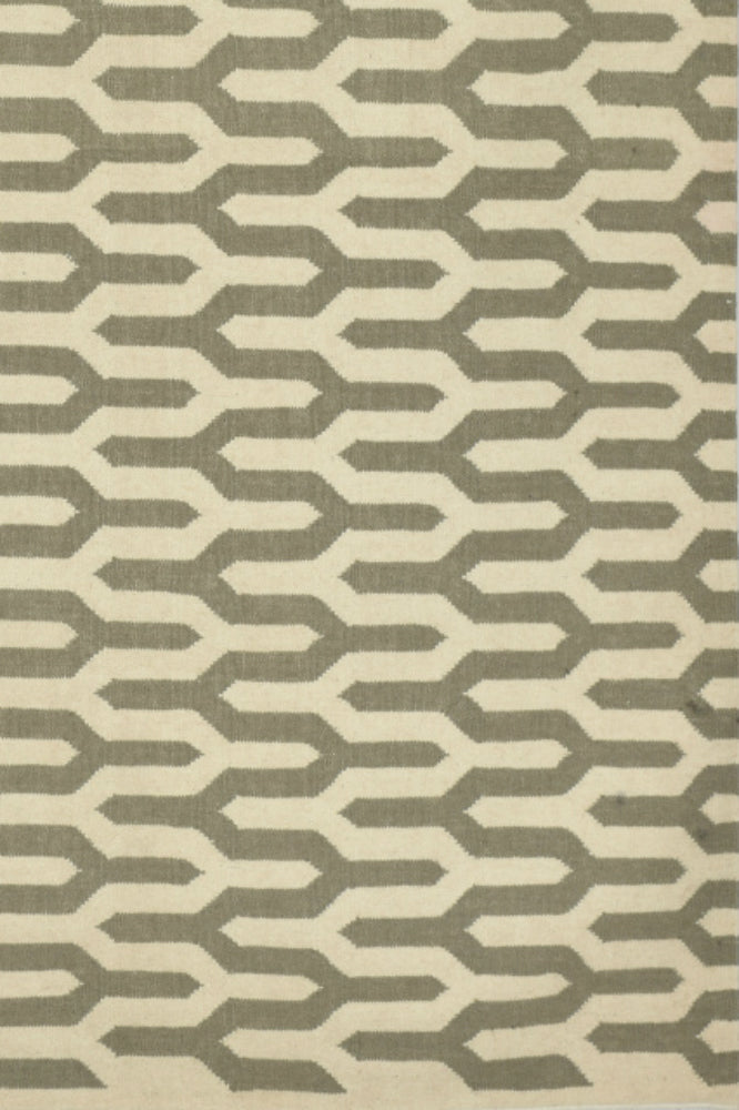 GREY GEOMETRIC HAND WOVEN DHURRIE by Imperial Knots - Image 3