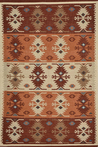 Multicolor beige aztec hand woven kilim dhurrie wool hand-woven rug for living