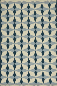 Blue and white geometric hand woven dhurrie wool hand-woven rug for bedroom