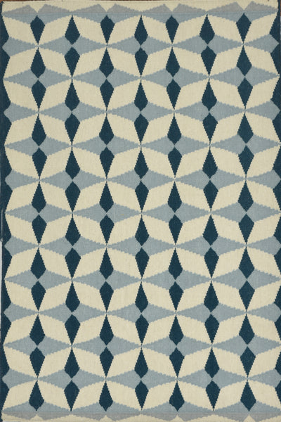 BLUE AND WHITE GEOMETRIC HAND WOVEN DHURRIE