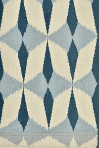 BLUE AND WHITE GEOMETRIC HAND WOVEN DHURRIE by Imperial Knots - Image 3