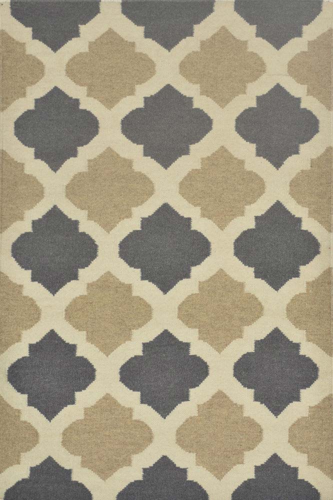 BEIGE AND GREY MOROCCAN HAND WOVEN DHURRIE