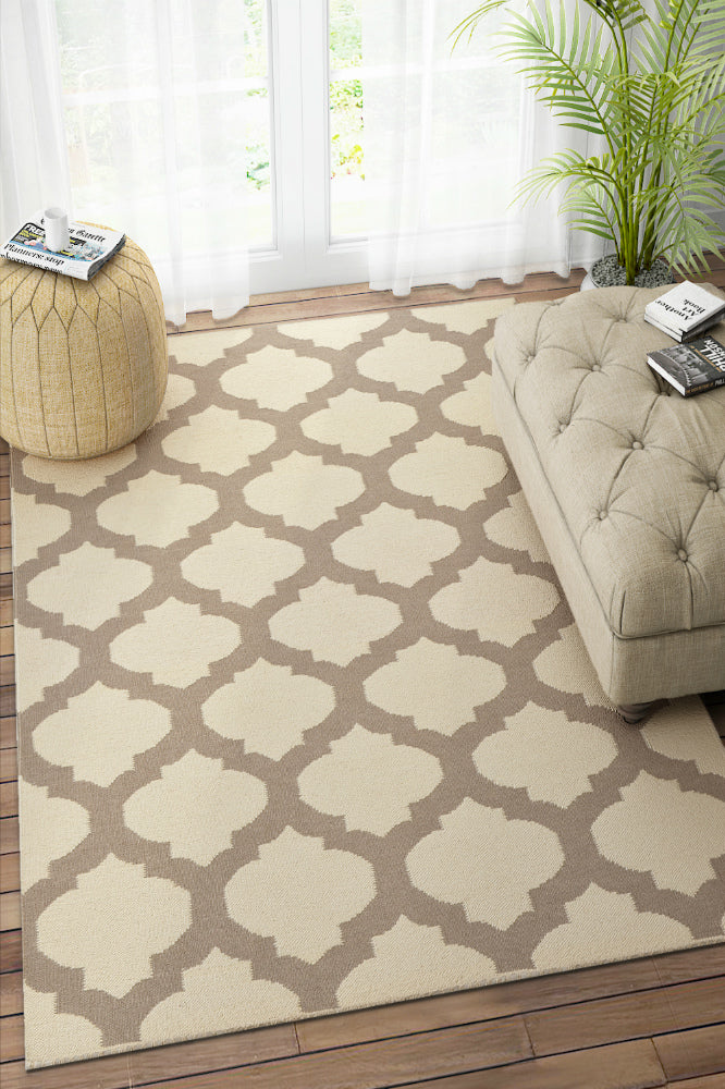 BEIGE AND GREY MOROCCAN HAND WOVEN DHURRIE by Imperial Knots - Image 2